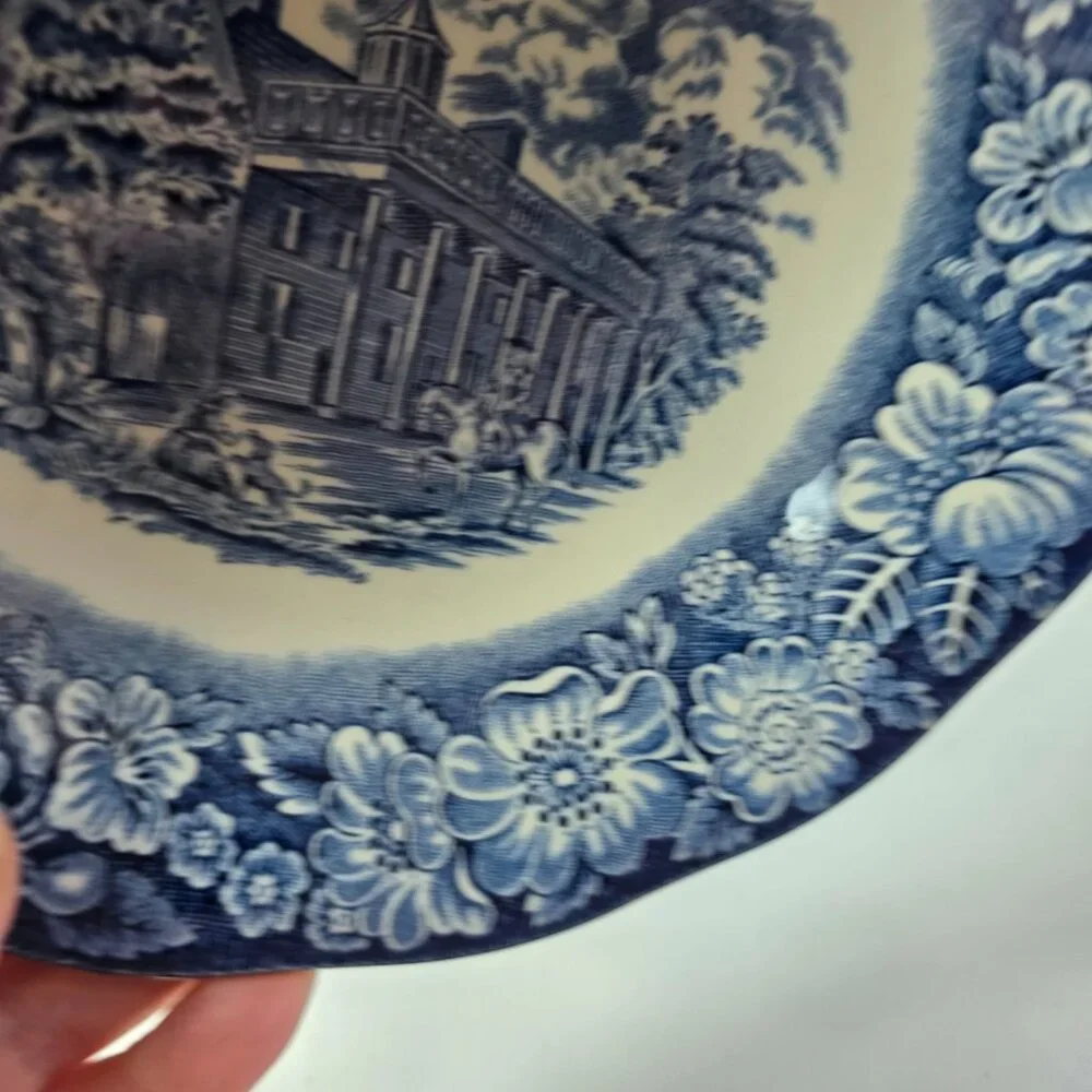 Staffordshire Liberty Blue Coupe Soup Bowl Blue White Design Mount Vernon